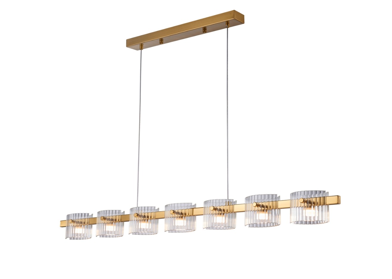 Nowoczesna lampa wisząca Baccio złota - 7 szklanych kloszy