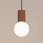 Nowoczesna lampa wisząca nad wyspę Halo brąz mocca - szklana kulka- ryflowana