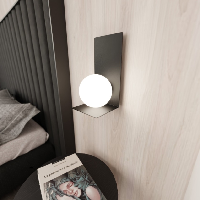 Nowoczesny kinkiet Form 5 do sypialni - czarny z kulistym kloszem