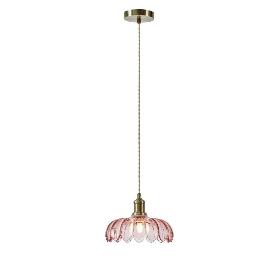 Ozdobna lampa wisząca Kurage - różowy szklany klosz