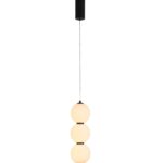 Pionowa lampa wisząca Perla LED czarna - trzy szklane klosze kule - nad wyspę kuchenną