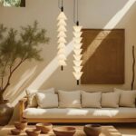 Pionowa lampa wisząca nad stolik Boga LED - pionowy układ szklanych stożków