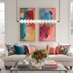 Podłużna lampa wisząca do salonu nad stolik Boga - klosz z dmuchanego szkła