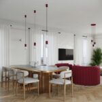 Pojedynczy zwis sufitowy Halo burgund do nowoczesnego salonu - szklana kulka