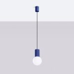 Ryflowana lampa wisząca Halo niebieska - Sollux - szklany klosz kula