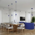 Ryflowana lampa wisząca do salonu nad stół Halo niebieska - Sollux