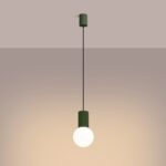 Zielony zwis sufitowy do pokoju dziecka Halo Sollux - ryflowany korpus i szklana mleczna kula 12 cm