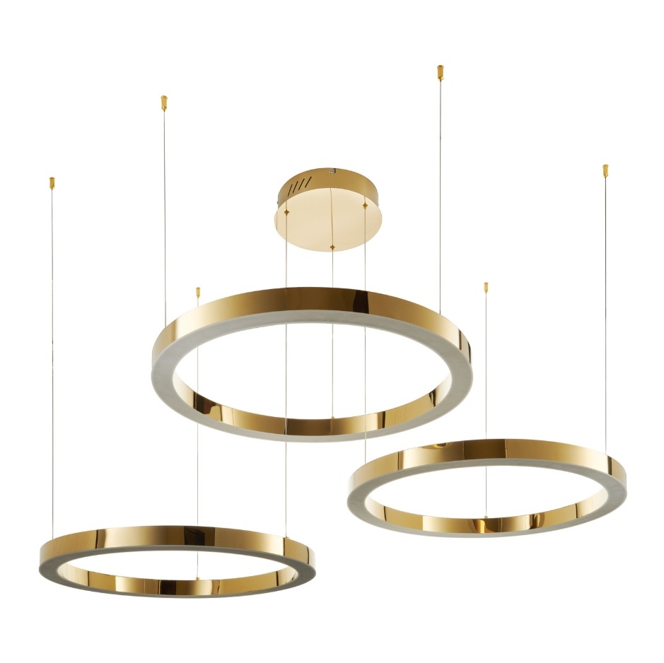 Złota lampa wisząca Circle - 3 pierścienie LED 80+80+80cm
