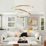 Złota lampa wisząca Circle Slim 40+60+80 - 3 okręgi LED - do wysokich wnetrz