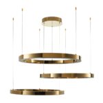 Złota lampa wisząca Circle do hotelu - trzy pierścienie LED 40+60+80 - reprezentacyjna