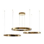 Złota lampa wisząca Circle do jadalni - 3 pierścienie LED 80+80+80cm