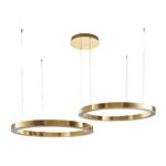 Złota lampa wisząca Circle do salonu - dwa ringi LED 80+80