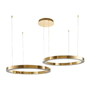 Złota lampa wisząca Circle do salonu - dwa ringi LED 80+80