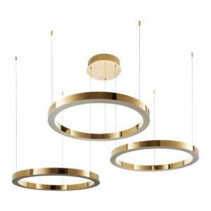 Złota lampa wisząca Circle - trzy obręcze LED 60+80+100cm
