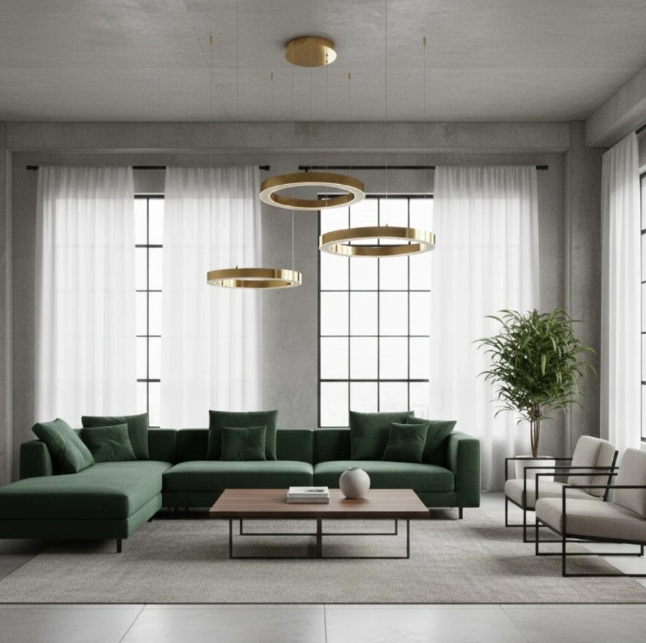 Złota lampa wisząca Circle - trzy pierścienie LED 40+60+80