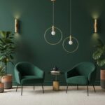 Złota lampa wisząca nad okrągły stolik w salonie Bella 40 - Step into Design