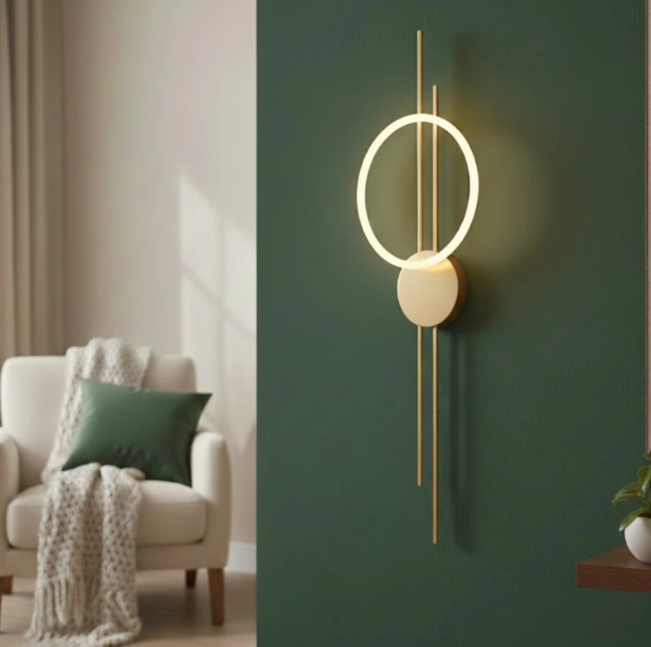 Złoty kinkiet Ecliptica - z okrągłym ringiem LED