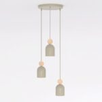 3-punktowa lampa wisząca do kuchni Mesi 3 Premium beż - 3 metalowe klosze z drewnem