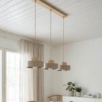 3-punktowa lampa wisząca na listwie Kivi 3 beżowa - nad stół do jasnego salonu