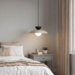 Beżowa lampa wisząca nad stolik Mulan - z czarnym detalem