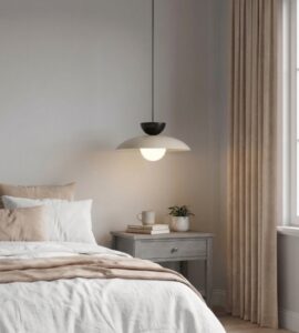 Beżowa lampa wisząca nad stolik Mulan - z czarnym detalem