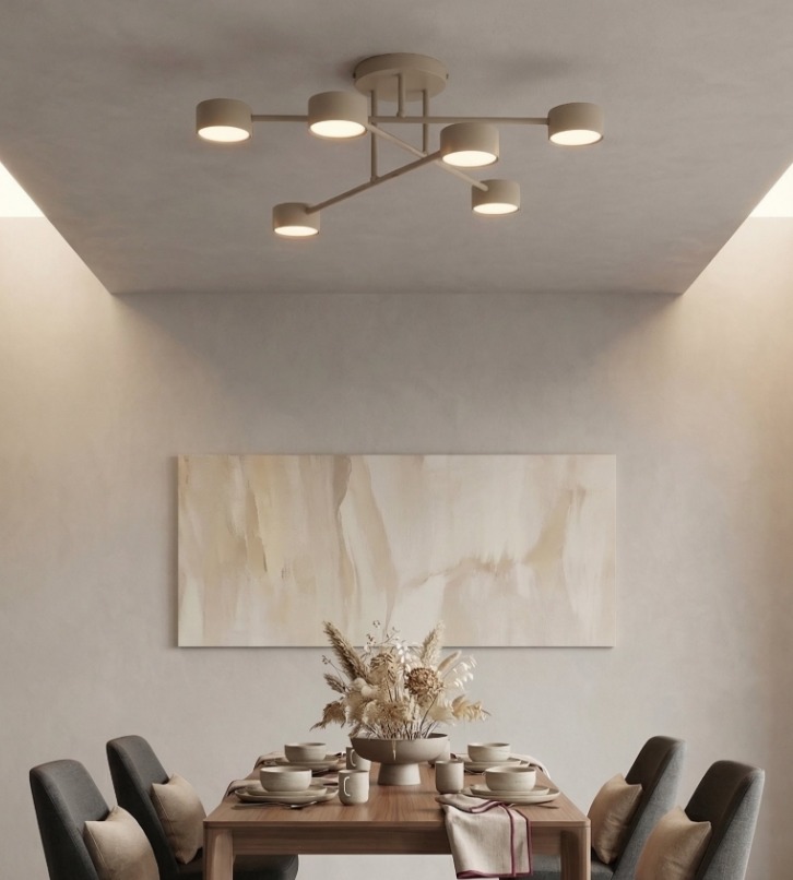 Beżowy żyrandol do jadalni Halo 6 - nowoczesny