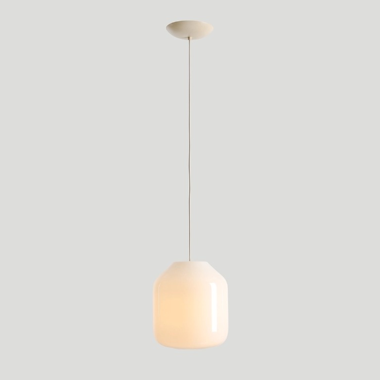 Biała lampa wisząca Flask Cotton 27 - beżowe zawieszenie