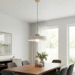 Biała lampa wisząca nad stół do jadalni Kivi 35 - skandynawska - klosz z drewnem