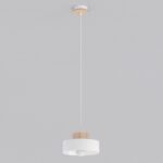 Biała lampa wisząca nad stolik Kivi 20 - klosz z drewnem - skandynawska
