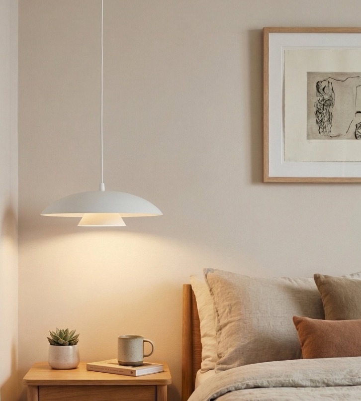 Biała lampa wisząca nad szafkę nocną Babel - nowoczesna