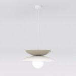Biało-beżowa lampa wisząca Nagoya - metalowe dyski i klosz kula - styl japandi