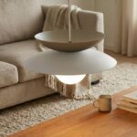 Biało-beżowa lampa wisząca nad stolik Nagoya - metalowe dyski i klosz kula