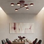 Burgundowa lampa sufitowa Halo 6 do salonu - 6 kloszy