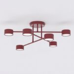 Burgundowa lampa sufitowa Halo 6 do salonu - 6 kloszy - metalowa - nowoczesna