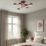 Burgundowa lampa sufitowa Halo 6 do sypialni - 6 okrągłych kloszy - niski profil