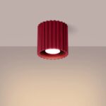 Burgundowa tuba sufitowa nad blat Aura Maxi - ryflowany klosz - aluminiowa