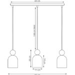 Czarna 3-punktowa lampa wisząca na listwie Mesi 3 - rysunek techniczny