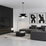 Czarna lampa wisząca Nagoya - metalowy klosz w kształcie talerza ze szklaną kulą