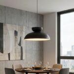 Czarna lampa wisząca nad stół Mega - metalowy klosz o szerokości 47 cm