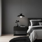 Czarna lampa wisząca nad szafke nocną Mulan - kopułowy metalowy klosz i kula