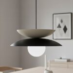 Czarno-beżowa lampa wisząca Nagoya - japońska - metalowe dyski i klosz kula