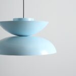 Designerska lampa wisząca nad stół Millo - jasno niebieska - kopułowy klosz