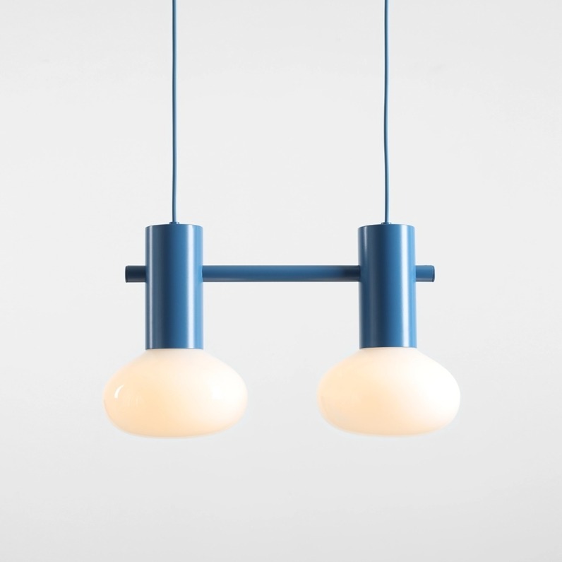Dwupunktowa niebieska lampa wisząca Flo 2 Sky - owalne klosze