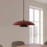 Kolorowa lampa wisząca nad stół Babel - bordowo-czarny warstwowy klosz - retro