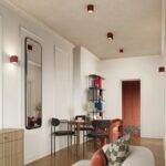 Lampa sufitowa do małego salonu Aura 2 Maxi ochra czerwona - 2 ryflowane tuby z aluminium