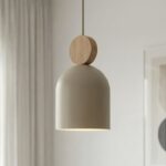 Lampa wisząca Mesi 3 Premium beż - 3 metalowe klosze z drewnem - nowoczesna