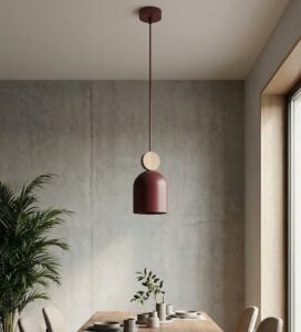 Lampa wisząca Mesi burgund - klosz z drewnianym elementem