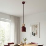 Lampa wisząca Mesi burgund - klosz z drewnianym elementem - nowoczesna