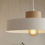 Lampa wisząca do jasnej kuchni Kivi 35 - skandynawska - okrągłe biały klosz z drewnem
