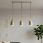 Lampa wisząca do kuchni Mesi 3 beżowa z drewnem - potrójna